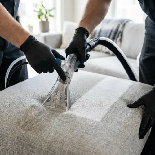 Upholstery cleaning on a light fabric cushion